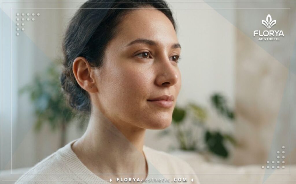 لقطة قريبة تظهر النتيجة المثالية والطبيعية بعد إجراء عملية تجميل الأنف.