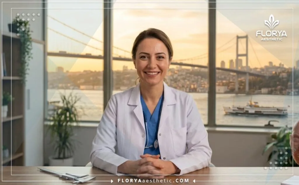 طبيب خبير في تجميل الأنف يرحب بالمرضى أمام <a href=