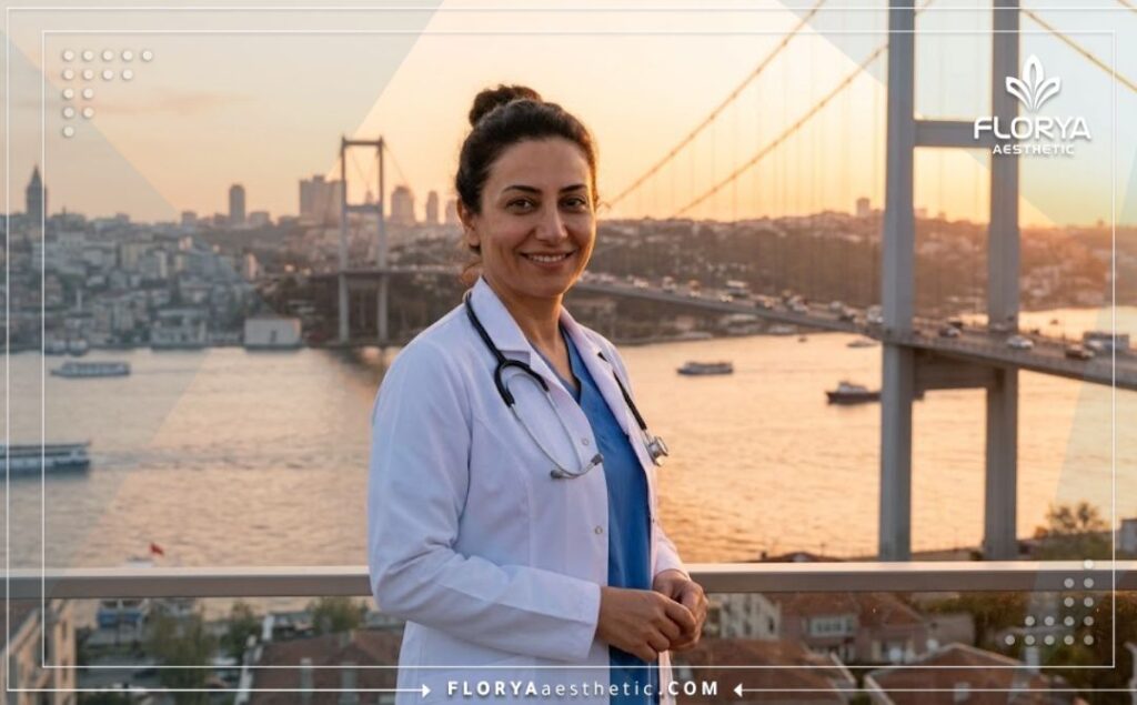 جراح تجميل يرحب بالمرضى بابتسامة مع خلفية <a href=
