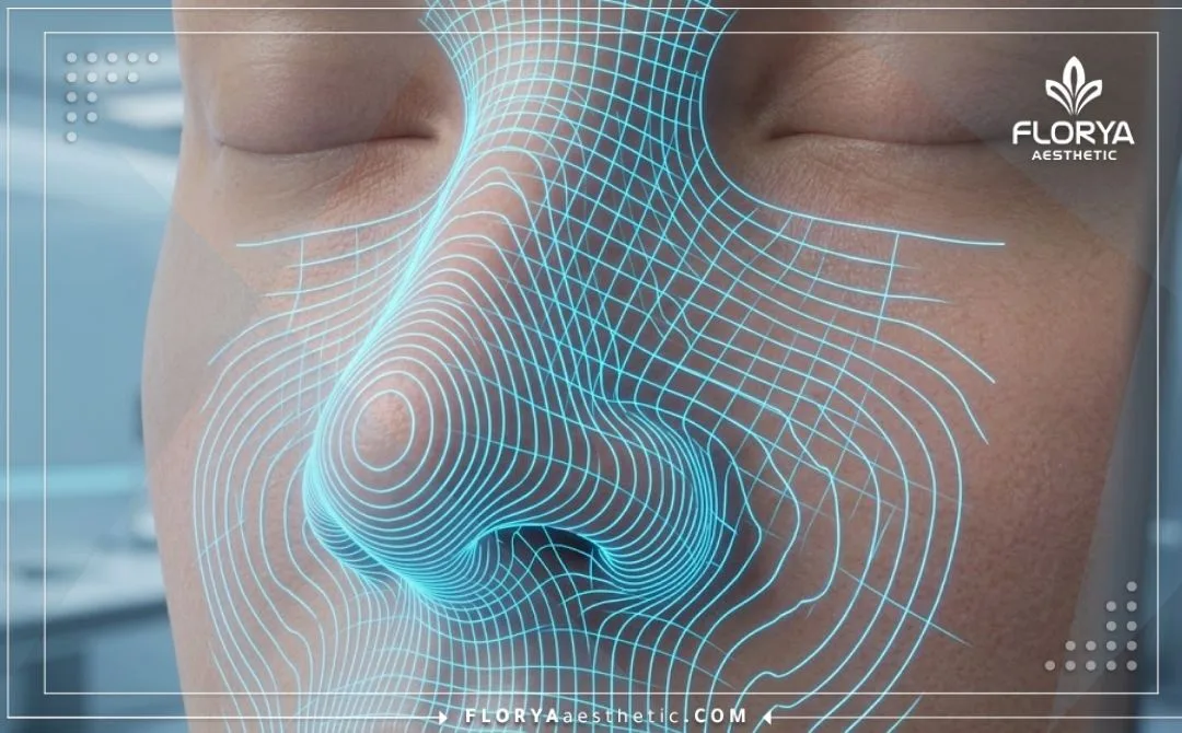 مسح رقمي ثلاثي الأبعاد دقيق لمنطقة الأنف لتحليل وتخطيط العملية الجراحية.