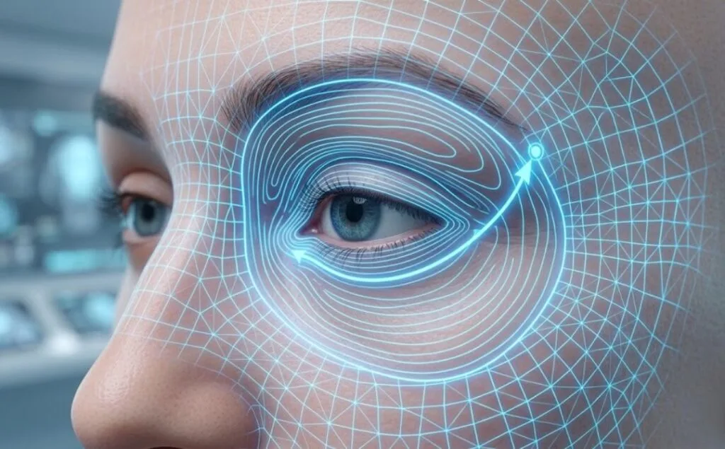 مسح رقمي ثلاثي الأبعاد يركز على منطقة العين لإجراء الجراحة التجميلية بدقة عالية