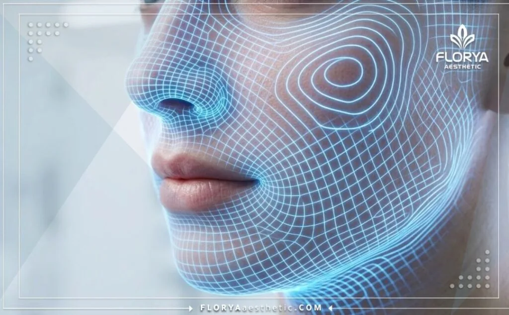فحص رقمي ثلاثي الأبعاد لمنطقة الأنف والجيوب الأنفية يوضح تفاصيل تشريحية دقيقة.