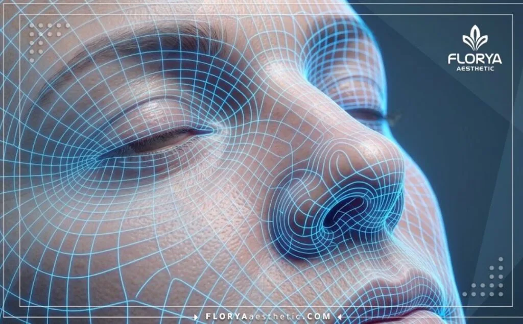 مسح رقمي ثلاثي الأبعاد يوضح تفاصيل الأنف قبل إجراء العملية.